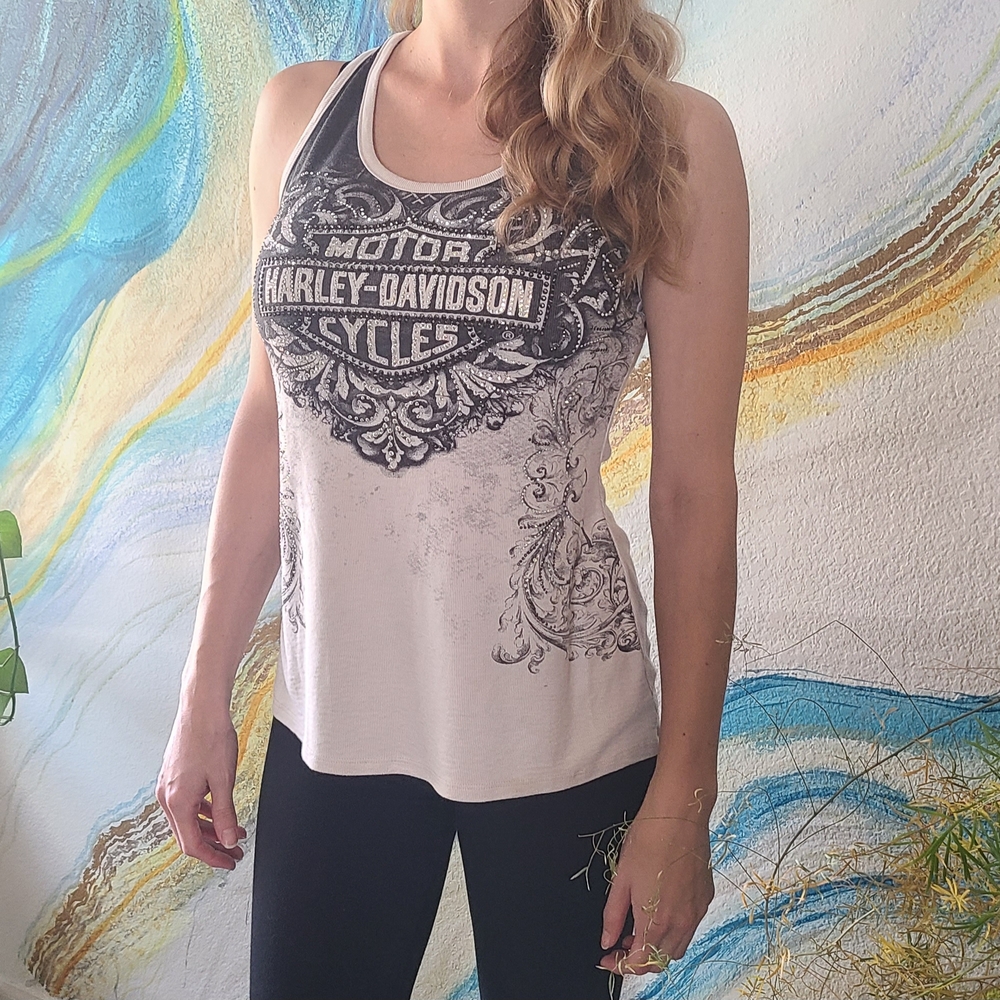 Harley-Davidson Women's Grey and Bling Tank Top